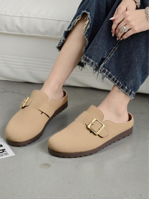 Mule Clogs Flats Comfortable Plus Size Flat Platform Closed Toe Protective Soft Outsole Non-Slip Moccasins Flats