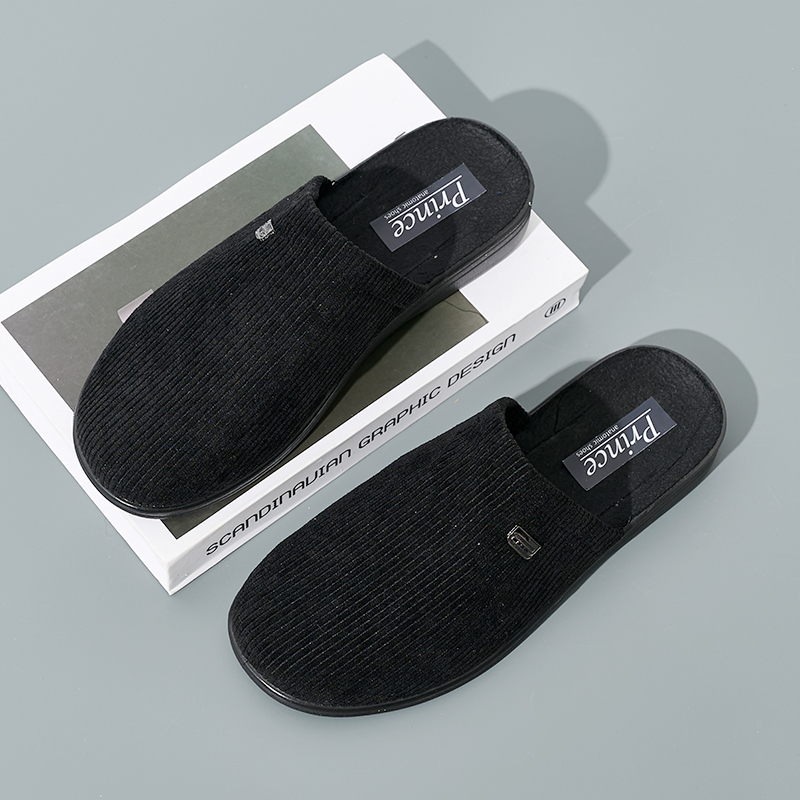 Autumn and Winter Men's Home Plush Fur Furry Slippers Soft House Slippers Winter Warm Corduroy Slippers for Men