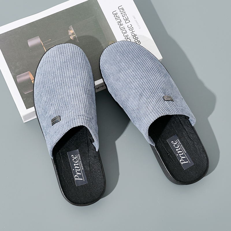 Autumn and Winter Men's Home Plush Fur Furry Slippers Soft House Slippers Winter Warm Corduroy Slippers for Men