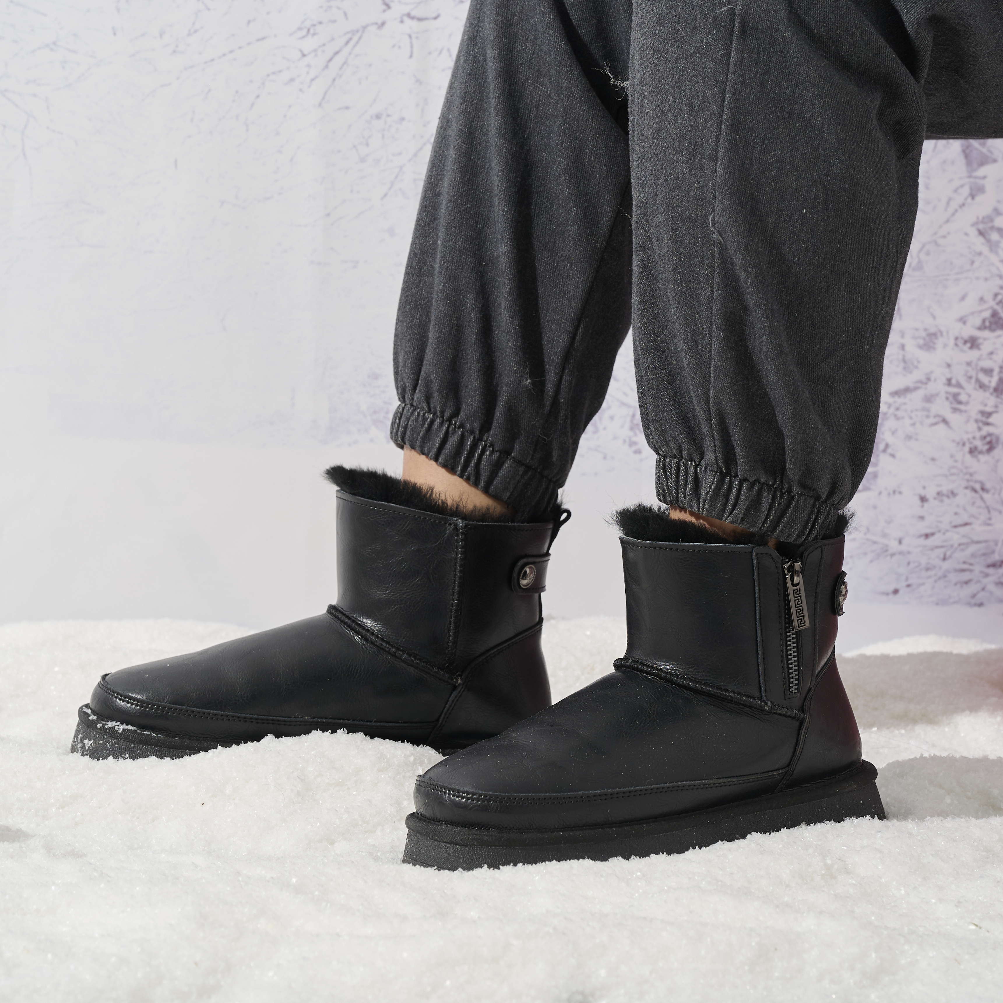 Winter Proof Men's Insulated Snow Boots Bulk Order Thermal Fleece Lined Mid-Calf Design Winter Boots with Metal Buckle Details