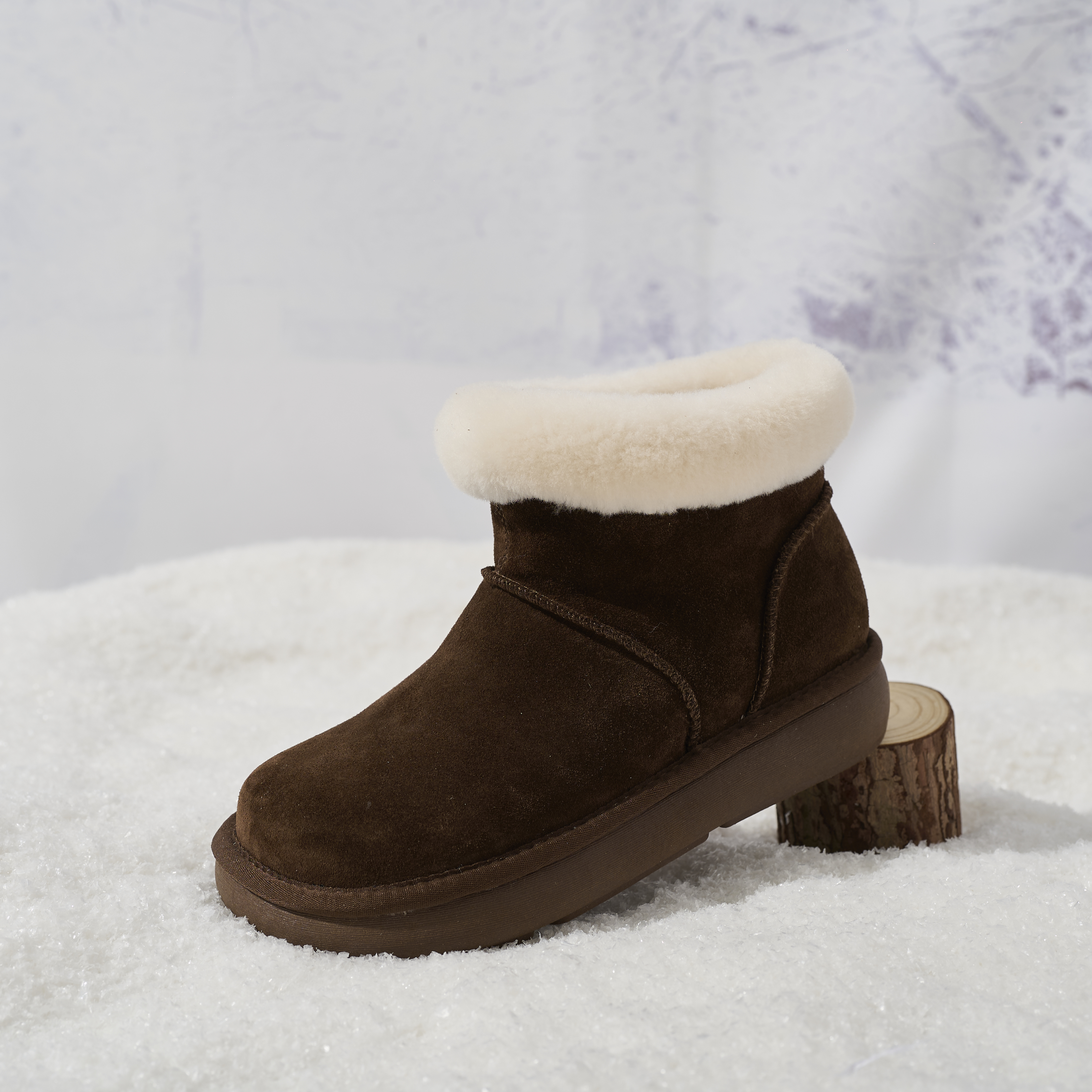 Wholesale Genuine Leather Women's Slip-On Snow Ankle Boots - Warm Faux Fur Collar & Comfortable Winter Boots for Women