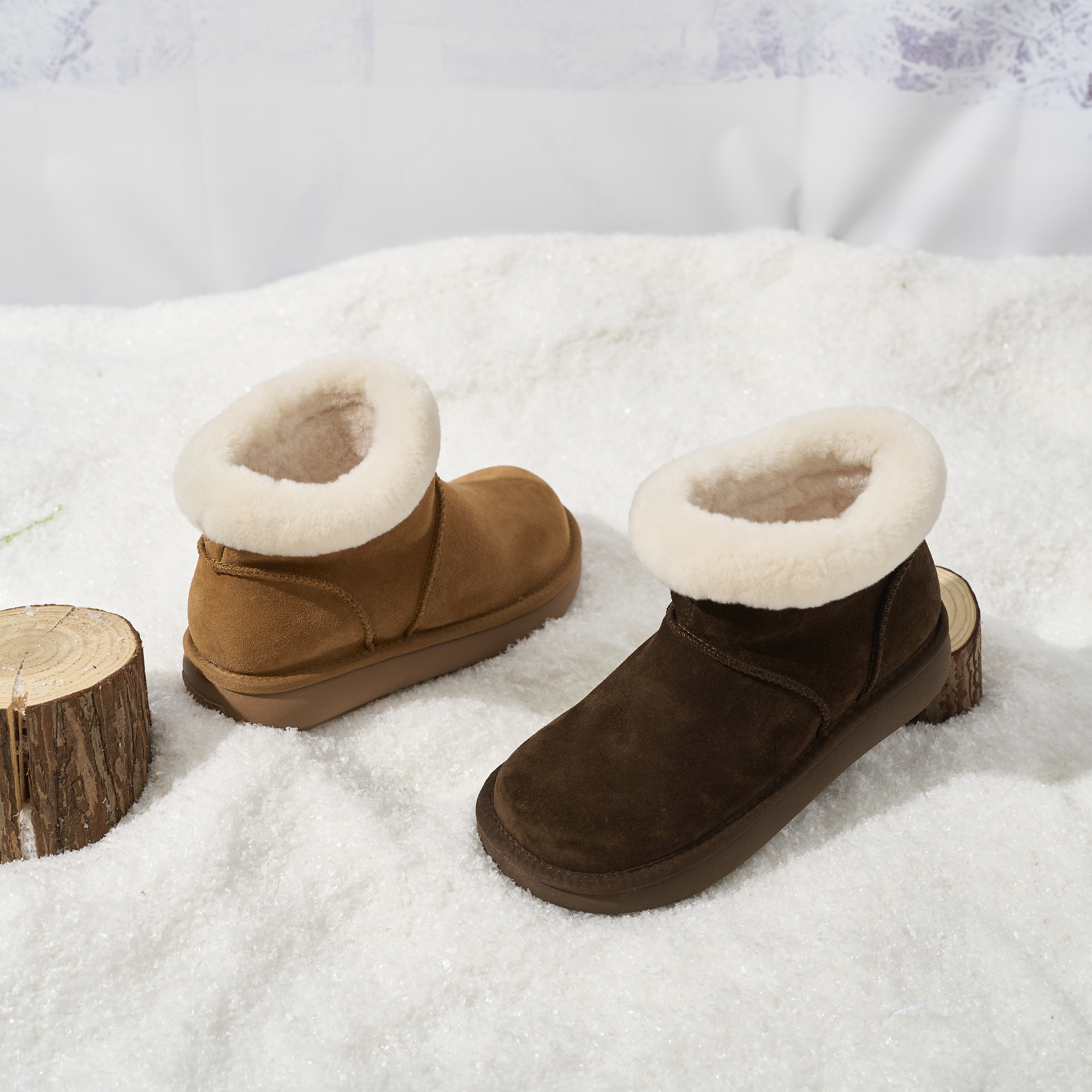 Wholesale Genuine Leather Women's Slip-On Snow Ankle Boots - Warm Faux Fur Collar & Comfortable Winter Boots for Women