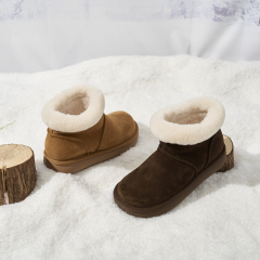 Wholesale Genuine Leather Women's Slip-On Snow Ankle Boots - Warm Faux Fur Collar & Comfortable Winter Boots for Women