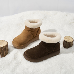 Wholesale Genuine Leather Women's Slip-On Snow Ankle Boots - Warm Faux Fur Collar & Comfortable Winter Boots for Women