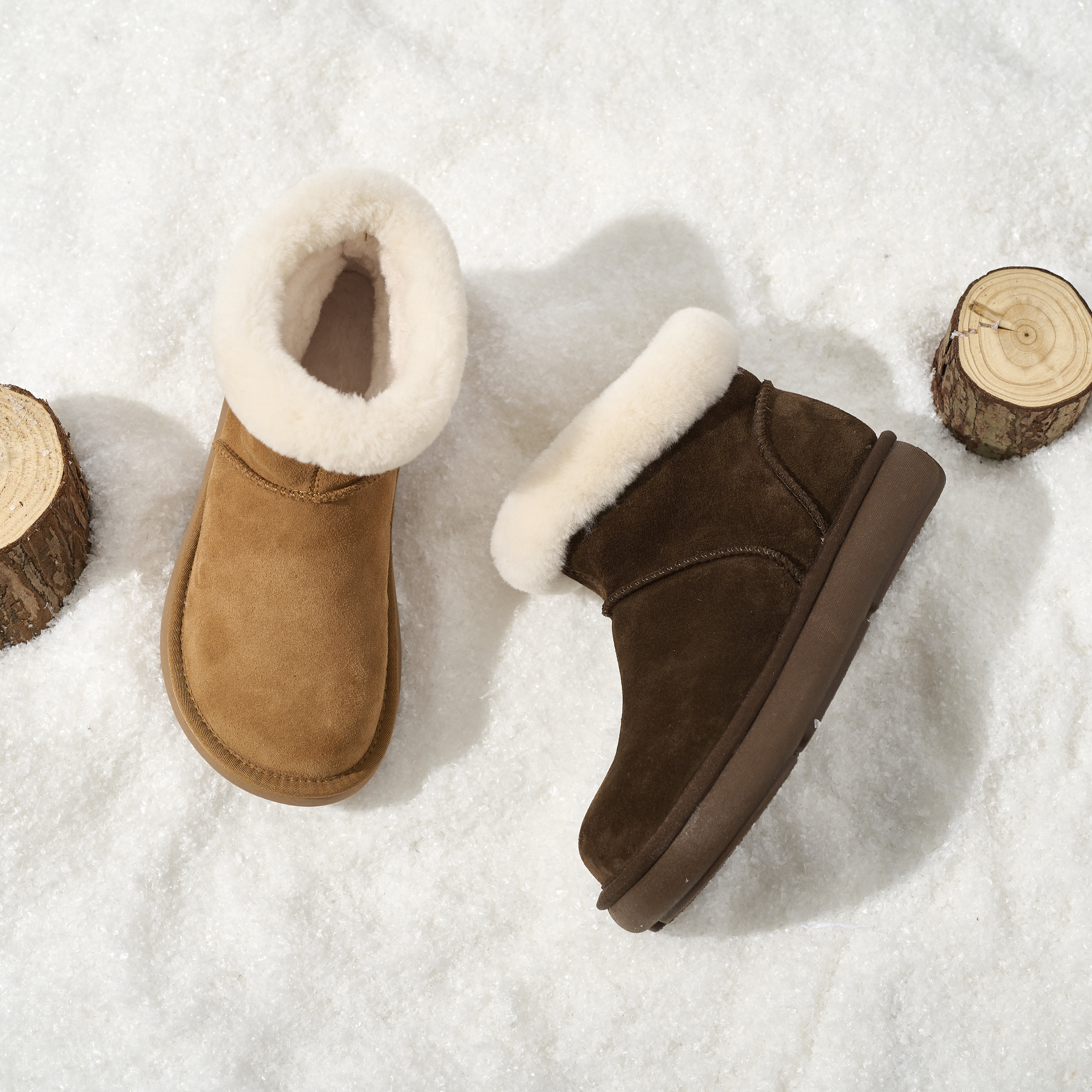 Wholesale Genuine Leather Women's Slip-On Snow Ankle Boots - Warm Faux Fur Collar & Comfortable Winter Boots for Women