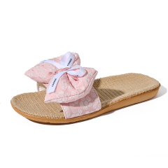 Custom Summer Women's Fashion Beach Lace Bow Slippers Comfortable Lightweight Bowknot Linen Slippers