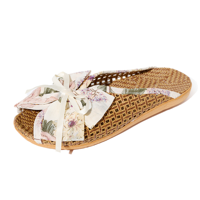 Breathable Women's Linen Slippers Bow Decor Espadrille Style Korean Home Slippers Wholesale Non-Slip Summer House Shoes