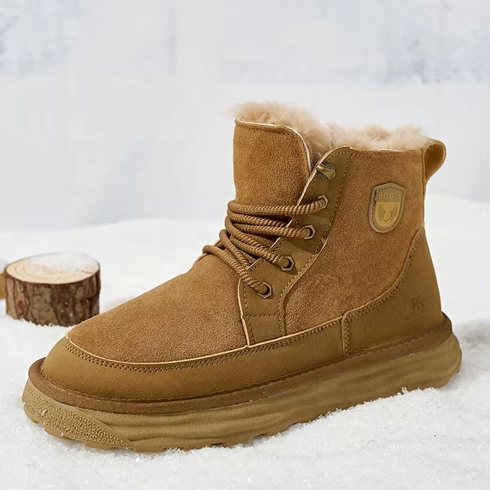 Platform Boots for Women Nubuck Leather Snow Boots Lace up with Fur Interior Non-slip Outdoor Winter Boots Classic Mini Boots
