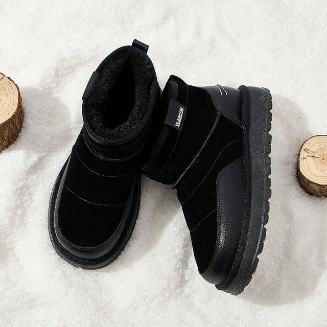 Wholesale Men's Shearling Snow Boots Size 39-45 Waterproof Winter Boots with Memory Foam Insoles Trendy Comfort Ankle Boots