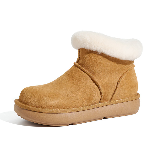 Wholesale Genuine Leather Women's Slip-On Snow Ankle Boots - Warm Faux Fur Collar & Comfortable Winter Boots for Women