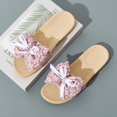 Custom Summer Women's Fashion Beach Lace Bow Slippers Comfortable Lightweight Bowknot Linen Slippers