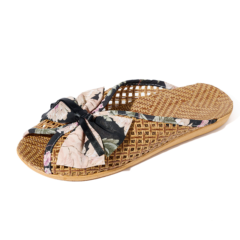 Breathable Women's Linen Slippers Bow Decor Espadrille Style Korean Home Slippers Wholesale Non-Slip Summer House Shoes