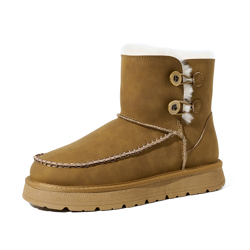Wholesale Men's Double Button Snow Boots 39-45 Large Size Leather Warm Winter Boots Non-Slip Thick Sole Casual Outdoor Footwear