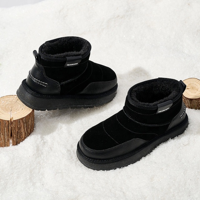 Wholesale Men's Shearling Snow Boots Size 39-45 Waterproof Winter Boots with Memory Foam Insoles Trendy Comfort Ankle Boots