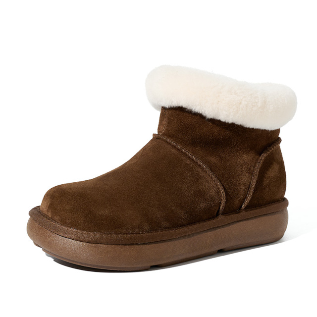 Wholesale Genuine Leather Women's Slip-On Snow Ankle Boots - Warm Faux Fur Collar & Comfortable Winter Boots for Women