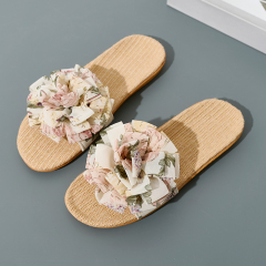 Wholesale Summer Sandals Women's Fashion Beach Slippers Comfortable Sweat Absorbing Bowknot Linen Slippers