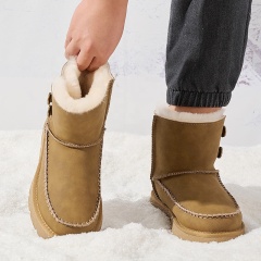 Wholesale Men's Double Button Snow Boots 39-45 Large Size Leather Warm Winter Boots Non-Slip Thick Sole Casual Outdoor Footwear