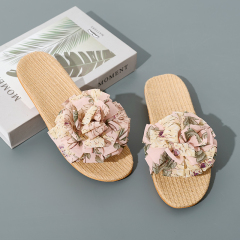 Wholesale Summer Sandals Women's Fashion Beach Slippers Comfortable Sweat Absorbing Bowknot Linen Slippers