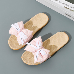Custom Summer Women's Fashion Beach Lace Bow Slippers Comfortable Lightweight Bowknot Linen Slippers