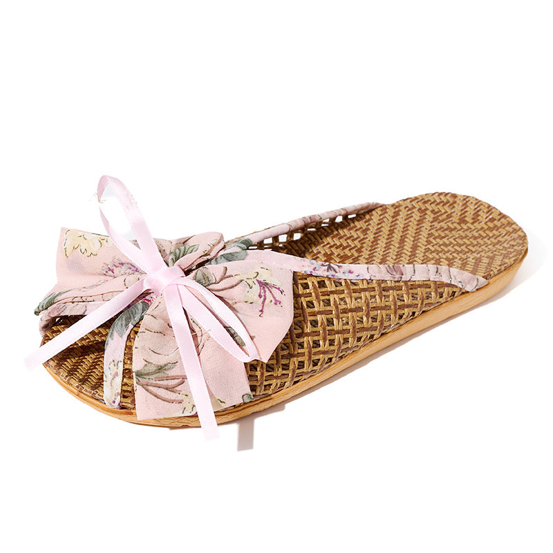 Breathable Women's Linen Slippers Bow Decor Espadrille Style Korean Home Slippers Wholesale Non-Slip Summer House Shoes