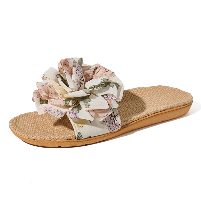 Wholesale Summer Sandals Women's Fashion Beach Slippers Comfortable Sweat Absorbing Bowknot Linen Slippers