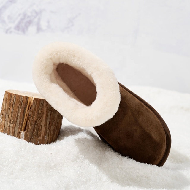 Wholesale Genuine Leather Women's Slip-On Snow Ankle Boots - Warm Faux Fur Collar & Comfortable Winter Boots for Women