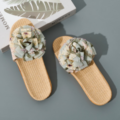 Wholesale Summer Sandals Women's Fashion Beach Slippers Comfortable Sweat Absorbing Bowknot Linen Slippers