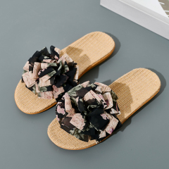 Wholesale Summer Sandals Women's Fashion Beach Slippers Comfortable Sweat Absorbing Bowknot Linen Slippers