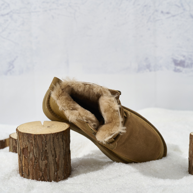 Platform Boots for Women Nubuck Leather Snow Boots Lace up with Fur Interior Non-slip Outdoor Winter Boots Classic Mini Boots