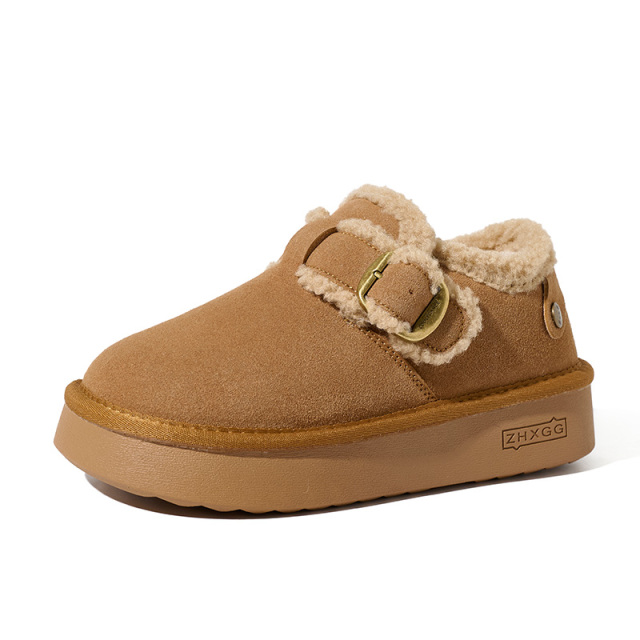 Women's Thick Bottom Fleece Lined Cotton Padded Boots Winter Warm Rubber Sole Round Toe Korean Style Flat Shoes Snow Boots