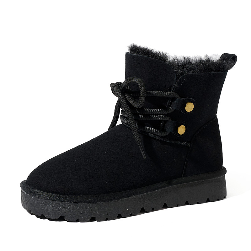 Winter Suede Lace-Up Anti Slip Snow Boots Fashionable Round Toe Thick Sole with Plush Comfortable Casual Women's Boots