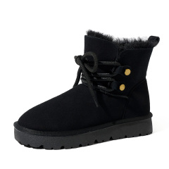 Winter Suede Lace-Up Anti Slip Snow Boots Fashionable Round Toe Thick Sole with Plush Comfortable Casual Women's Boots