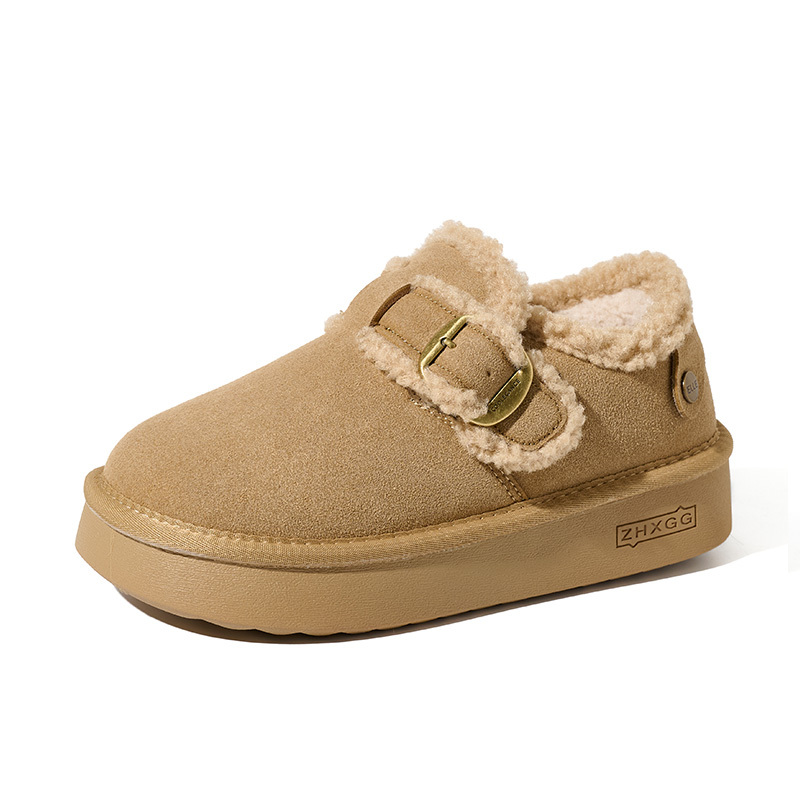 Women's Thick Bottom Fleece Lined Cotton Padded Boots Winter Warm Rubber Sole Round Toe Korean Style Flat Shoes Snow Boots