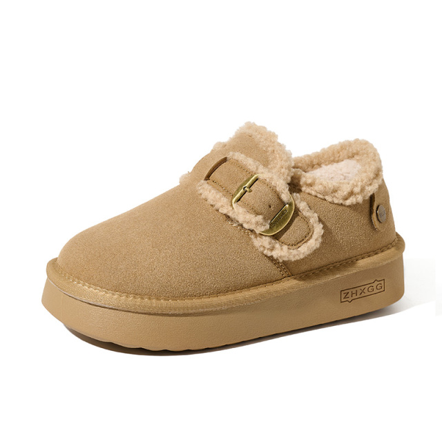Women's Thick Bottom Fleece Lined Cotton Padded Boots Winter Warm Rubber Sole Round Toe Korean Style Flat Shoes Snow Boots