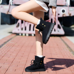 Winter Suede Lace-Up Anti Slip Snow Boots Fashionable Round Toe Thick Sole with Plush Comfortable Casual Women's Boots
