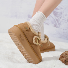 Women's Thick Bottom Fleece Lined Cotton Padded Boots Winter Warm Rubber Sole Round Toe Korean Style Flat Shoes Snow Boots