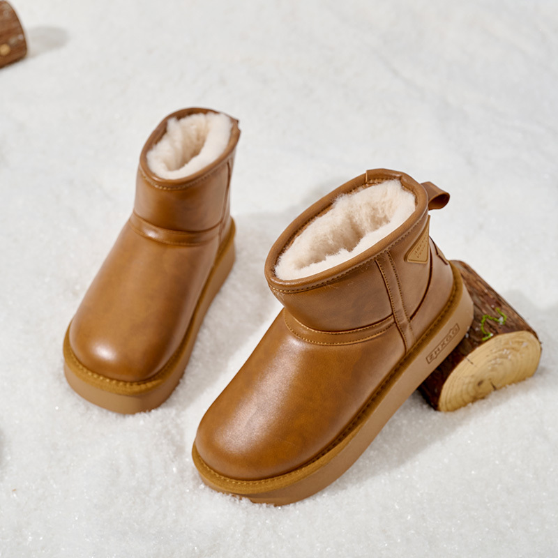 Wholesale Classic Women's Slip-On Winter Ankle Boots Warm Comfortable Leather Winter Boots Shoes for Women
