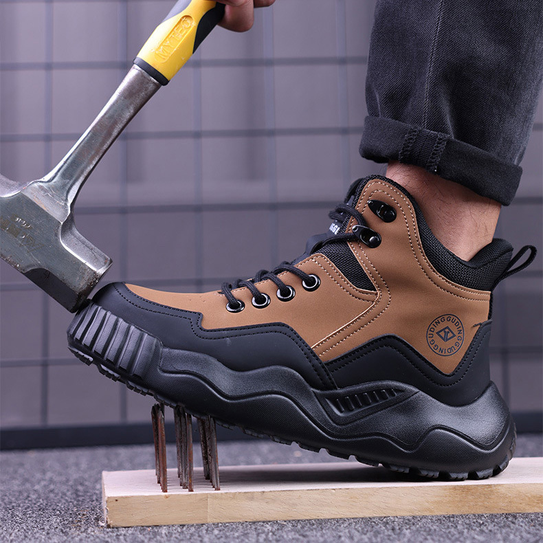 Men Stock Non-slip Steel Head Wear-resistant Work Shoes Steel Head Anti-smash Men's Safety Shoes