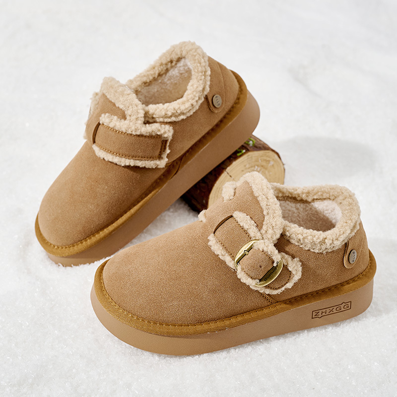 Women's Thick Bottom Fleece Lined Cotton Padded Boots Winter Warm Rubber Sole Round Toe Korean Style Flat Shoes Snow Boots