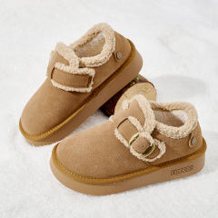 Women's Thick Bottom Fleece Lined Cotton Padded Boots Winter Warm Rubber Sole Round Toe Korean Style Flat Shoes Snow Boots