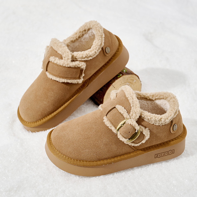 Women's Thick Bottom Fleece Lined Cotton Padded Boots Winter Warm Rubber Sole Round Toe Korean Style Flat Shoes Snow Boots