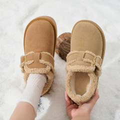 Women's Thick Bottom Fleece Lined Cotton Padded Boots Winter Warm Rubber Sole Round Toe Korean Style Flat Shoes Snow Boots