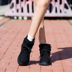 Winter Suede Lace-Up Anti Slip Snow Boots Fashionable Round Toe Thick Sole with Plush Comfortable Casual Women's Boots