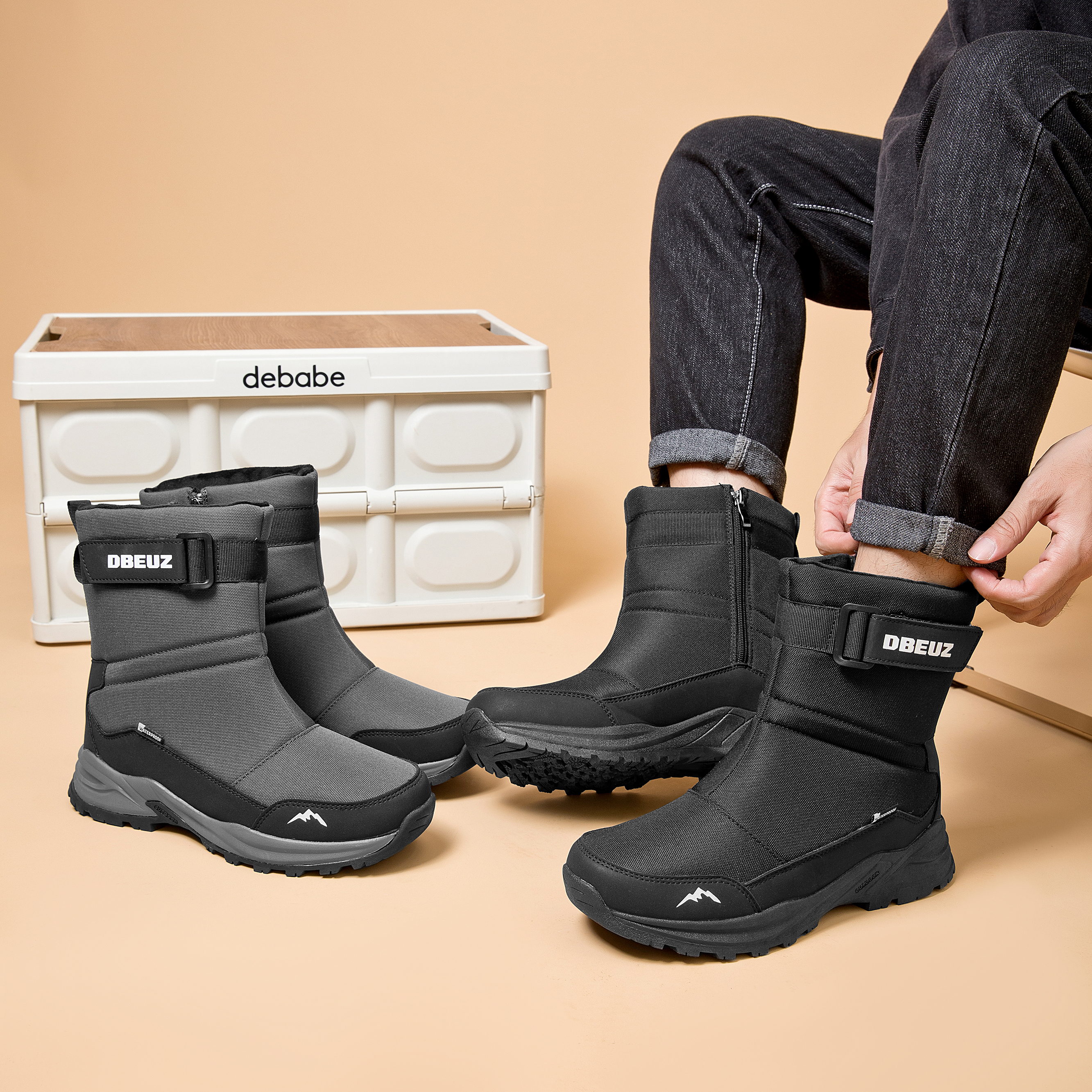 Trendy Classic Men's Winter Snow Boots With Rubber Sole Thickening Warm Plush Waterproof Anti-Slip Round Feature Winter Boots
