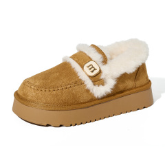 Customizable Winter Cozy Furry Fluffy Suede Fleece Clog Mules Slip on Platform Chunky Shoes Fashion Fur Shoes for Women Lady