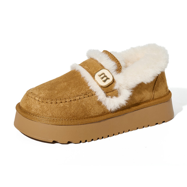 Customizable Winter Cozy Furry Fluffy Suede Fleece Clog Mules Slip on Platform Chunky Shoes Fashion Fur Shoes for Women Lady
