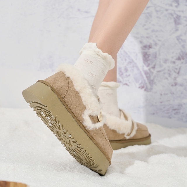 Customizable Winter Cozy Furry Fluffy Suede Fleece Clog Mules Slip on Platform Chunky Shoes Fashion Fur Shoes for Women Lady