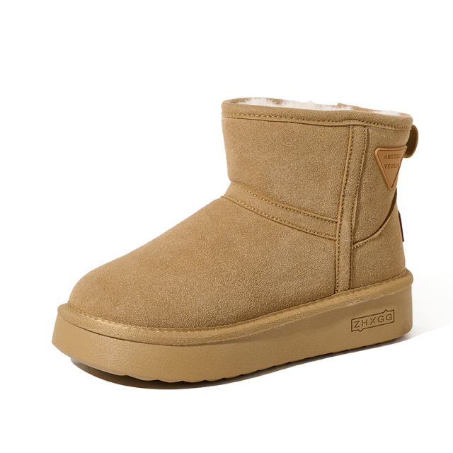 Wholesale Vegan Suede & Faux Fur Snow Boots for Women Platform Non-slip Rubber Sole Faux Wool Lining Women Boots