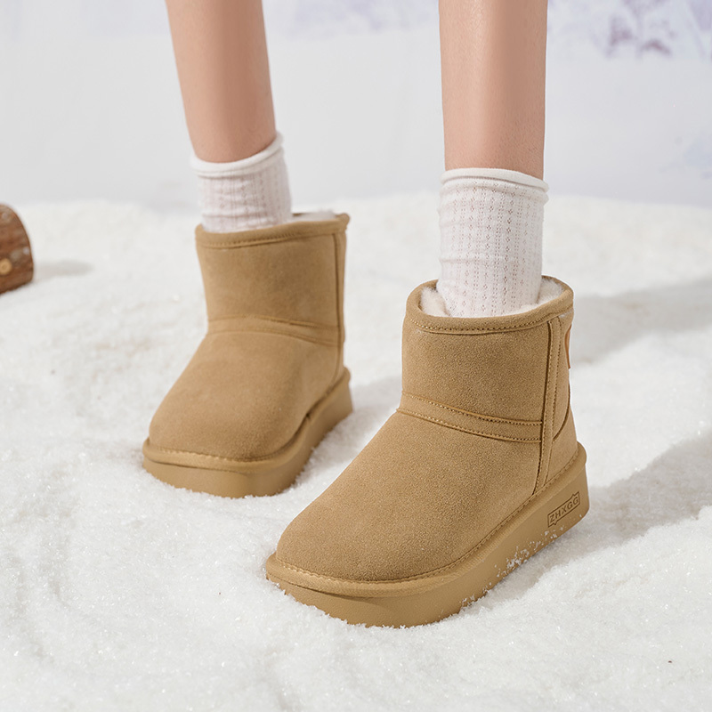 Wholesale Vegan Suede & Faux Fur Snow Boots for Women Platform Non-slip Rubber Sole Faux Wool Lining Women Boots