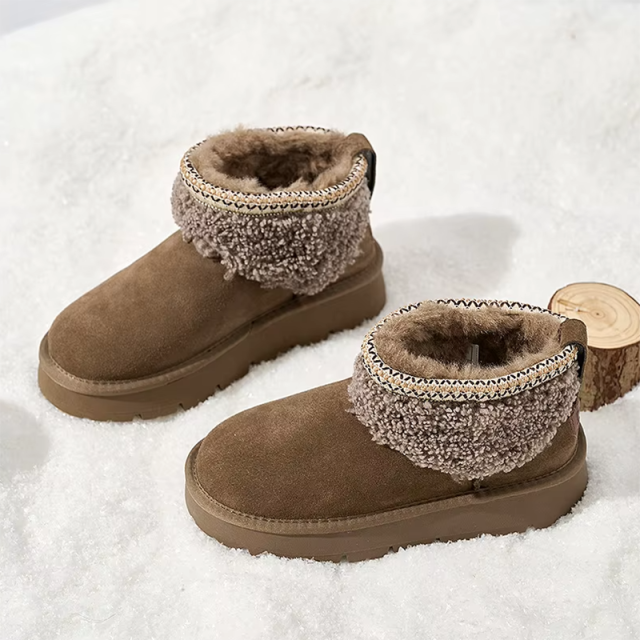 Womens Winter Boots Fur Snow Boots Fuzzy Warm Platform Short Booties Suede Fur Lining slip on Cuff Ankle Boots